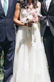 I wore this dress for my wedding day and it was beautiful with light shimmer. The dress has 4 layers, 2 tulle and 2 satin, feels more expensive than it actually is. Lace detail on the top layer is very nice. As other reviewers mention, the top area was a little tight but just fit me, so I was lucky. The back clasp did fall off as it was not sewn on very tight, so I had to hand sew it back on myself. I also had to get it hemmed as it was too long (I'm 5' 6" and wore 2 in heels). - Lisa U.