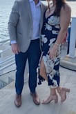 This dress was great for a summer wedding guest dress! I am typically a medium in dresses (or US 8/10) and It fit true to size except I am 5 weeks postpartum and it was a little tight on the bust area. However if I ordered a large I think it would have been too big everywhere else. It fit great everywhere else! Great length, straps are adjustable and slit is perfect! - Carly O.