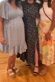 This fit me pretty well, was a little loose but I think it was better than sizing down! I wore this to my best friend's baby shower and I got lots of compliments. I'm short so if I had more time I would've had it hemmed and taken up a little, but it was still great without. Wore sticky boobs. - Kelly A.