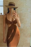 This dress fits perfectly. Gives a flattering silhouette. The only problem is that the fabric became different after the first wash. - Stacy P.