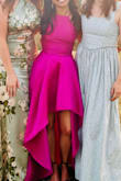 This dress was a showstopper at a wedding I was at recently! Like random people found me to tell me they loved it. I'm obsessed. I wore it with 4 inch heels and didn't need tailoring. Feels and looks way more expensive than it is. It's has no stretch on the chest and ribs so keep that in mind. I'm a C cup and my boobs were constructed but not unbearably so. Definitely invest in getting it professionally steamed, it arrives very crumpled. - Alisha J.