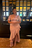 I loved this dress! Pretty color, nice material! Material wrinkles of course but I ironed it with a teeny bit of starch before my event. I wore it as a wedding guest. The only con (which I'd say is super minor) is that it was a bit long on me without heels but with heels on was a perfect length. If you have any extra in depth questions, contact me on IG @/aminahallen - Aminah A.