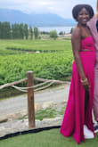 If you're not afraid of showing alittle leg. This is a perfect outfit! I loved it, and it's my first pink outfit ever. I paired it with white platform sneakers because, who needs high heels anyways? - Hamidah N.