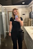 Love this top for work! It's super soft and comfortable. My magnet name tag did leave a mark on the front so the material is pretty thin. - Kate U.