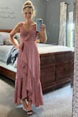 I purchased this dress for my son's vineyard wedding at the end of this month...it's beautiful! The fit is spot on, the material is classy and it is comfortable. Shipping was quick! I purchased this one along with another Lulus dress that fit perfectly also but decided to go with this one and they made my return on the other so easy and hassle-free. Will definitely order again! My photo is just the try on-I'm really not missing a shoe - Dustie S.
