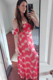 It fits perfectly and flows very nicely. The slit on both sides is fun and looks super sexy when seated. The length works both for flip-flops and platform wedges. I love this dress! - Jennifer M.