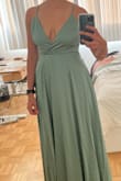 It fit me as advertised, barely touching the floor wearing 4-inch heels.
The quality of the fabric compares to more expensive brands like Reformation. I will have it tailored, maybe add pads to wear without a bra. - Aanabella T.