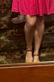I've been searching for a pair of sandals to go with my dresses & these hit the jackpot! They are true to size, they don't rub my feet, and even though they're flat, I find them to be comfortable! I added one picture I have with them, you can't see my entire foot but they pair so nicely with jeans too! - Regi W.