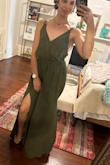 I got this dress when it went on sale as an easy breezy summertime dress. It's great for that, and could also easily be dressed up for a special occasion!
Things to note:
- The fabric wrinkles easily, so just keep that in mind if you're planning to travel with it
- It's quite long. I'm 5'5" and it skims the ground
- No hanger loops, which is a little annoying with this type of dress since I wouldn't want the straps to stretch out
Otherwise, I'm super happy with it! The color and fit are just as pictured. It hits right at my natural waist, very cute, comfy and flattering. I love that the top is stitched together just at the perfect spot, so you can get away with no bra and don't have to worry about it being too revealing. - Abby S.