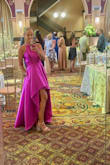 This dress was perfect for a formal wedding!!!! The color, the fit, and the quality of the material for the price was excellent!!! I did wear 4-inch heels due to my height. If you are any shorter you might need to get it hemmed. I couldn't even keep up with all the compliments!!! I highly recommend this dress!!!! - Jessie V.