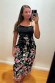 The detail in the embroidered flowers is amazing! Such a pretty and delicate dress. The mesh isn't see-through in darker lighting, I think in brighter light make sure you have some coverage underneath. I'm 130 lbs and all my weight is in my butt and legs. Fits my top amazing, did have to tighten the straps a little which ended up bringing the waist seam higher than where it's supposed to be. Not a problem. A little looser right above my butt that's expected with a midi dress. I'm almost 5'2 so this dress sits a little longer than I'd like but I'm okay with that! - Alli C.