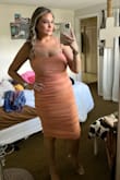 LOVED this dress! I did have to use nipple tape as it's a little sheer (which as a bustier woman isn't very ideal lol) but overall extremely happy with my purchase. I'm usually a M, but chose to size up to a L because of my bust. I most likely could've fit into the M, but due to last minute planning I wouldn't have gotten another dress in time I can't wait to wear this dress again. - Hailee M.
