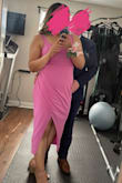 I love this dress so much. The shade of pink is stunning and the material is thick enough to not be see-through but not heavy. It had pretty good stretch so it's easy to move around in. - Leslie K.
