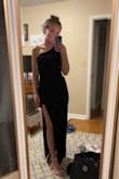 I bought this dress to wear to a black tie wedding & it was so comfortable! The slit isn't too high, it's at such a good spot on your ankles! Great material as well. My hubby even washed and dried it (yikes) and you can't even tell!! - Lyndsay Q.