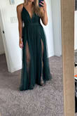 This dress is stunning. I'm in between sizing of a medium and a small. The small fit my bust a lot better and my figure. It's a hair tight around my runs but worth it. 

-runs a little long, if you have time I would try to hem it. 
-green goodness status.
-the right is a medium and left is the small. - Alyssa H.