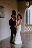 I didn't have to alter it AT ALL. Wore two-inch heels. Lined so not see-through. The temperature was 105, so I was sweating but it's thick enough to keep warm in other seasons I'd say. - Jennifer K.