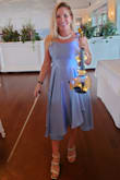 Perfect feel and a beautiful dress. I did need to steam it to get the wrinkles out and then the watermarks took a long time in the humidity to come out, but they did eventually. - Chloe K.