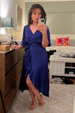 This dress was a STEAL for the sale price of $29! It is luxurious! The color is beautiful and it feels so lovely; very flattering even for my postpartum body. 
The only thing to note is if you have small boobs like me, the chest area is a bit loose so I have to pull it up a bit to make it fit better. Other than that, everywhere else fits perfectly and I cannot wait to wear it to an upcoming bridal shower. - Sharon B.
