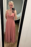 This dress makes me feel like a princess! It is so beautiful. The only thing is that it is a little long (even with heels.) I will need to have it altered a bit. You are able to adjust it a bit with the strings which is nice. - Jessica M.