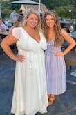 I loved the dress. I wore it to my sister's rehearsal dinner which was at a restaurant in New England on the water. The band around the rib cage was a bit snug but I wouldn't have ordered a size up because of it. - Meghan Y.