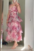 I've seen it 100 times on ig and could never get it in stock. Finally it was available in an M but I'm usually between a XS and S. I read the reviews saying it's small so I got the M and magically it fits perfectly and I have the dress I've been drooling over forever =-=-=-=- I'm 5'4, 130ish lbs. I feel like a fairy princess. I wanna wear it every day. If you can get it, don't hesitate. Buy it. - Megan P.