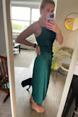 The fit in the stomach with the ruching isn't very flattering. Don't know how I feel about this dress or if I will wear it. It's a lot of material on the stomach. - Emma M.