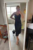 The fit in the stomach with the ruching isn't very flattering. Don't know how I feel about this dress or if I will wear it. It's a lot of material on the stomach. - Emma M.