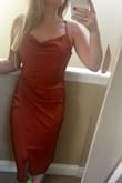 I love this dress and I love the color! I feel like I have so many silk dresses at this point, but I needed this one in my life because of how great the color was! I can't wait to wear this to a fall wedding! - Jocelyn M.