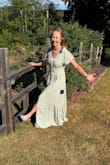 The sage green is beautiful. Dress fits very nicely. I will hem the bottom a few inches. I also will wear a tan camisole to make it a bit more modest. Looking forward to wearing this at my son's outdoor wedding! - Linda D.