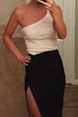 I wasn't sure what to expect with this shirt but I love it. It can be worn with a strapless tan/skin colored bra and is perfect for warm weather. It looks cute and high fashion with the unique one-shoulder strap. - K. E.