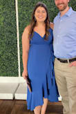 Loved this dress; the color, the twirl and the general fit was amazing. My only gripe was that I couldn't get the top to stay firm without showing some part of my bra or ladies- especially while dancing. If you have more than me on top and like to flaunt it this is for you, but at a modest wedding I felt like I had to continuously pull it up to avoid showing a spot of my strapless bra underneath. Note you can't do sticky boobs with this one because the top material is too thin so opt for the strapless.
Still love this dress but wishing there was a better way to adjust the boob area to keep the one side from falling. - Michelle T.