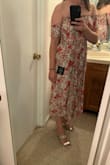 Arrived on time, fits me perfectly, stays up well and I don't even feel like I need a bra, and I love the length!  I expected it to fit longer on me because I'm pretty short, but it hits me mid-calf and the slits are about mid-thigh.  The arms fit snugly.  Also, it's not sheer--another win! - Natalie L.