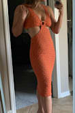I am ob-sessed with this dress. I do not own a lot of orange but was hopeful this would compliment how tan I get in the summer. It's gorgeous! Material is so soft for both the nude lining and the crochet, and no bra needed as the top supports my DD chest perfectly. No pasties necessary. I cannot wait to weat this out, it's worth the price! - Carley J.