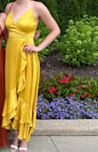 Loved this dress so much! I felt like I was Belle from beauty and the beast. Plenty of length in the back for tall gals. Only complaint was that the fabric kept folding down just a bit by the bust. - Samantha C.