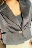 Jacket fits to my waist
I wear it open eventhough in the picture I closed it 
Very smooth I love it - Jennifer G.