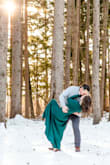 I chose this dress for our engagement photos in February. The color was gorgeous and the dress was so comfortable. The skirt caught the wind wonderfully and the dress actually kept me warm! I'm 5'3" and the length was perfect with some heels. The fabric is stretchy and comfortable, but it does hug bra lines - Anastasia L.