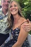 Wore this to an outdoor semi formal wedding. I like that this is floral without being a "bossy" pattern. It is fully lined. At 5'2", it its a bit longer on me than on the model (sorry this is the best photo I have, which does not show that it hits just below mid-calf, still a flattering length). It was really tight zipping it up for an XS, which is my usual size at Lulus and elsewhere. So if you are between a XS and a S, maybe size up. I felt very comfortable in the dress all night (the straps stayed up fine and plenty comfortable, as they were adjustable, my husband just bumped it with his hand during the photo). It paired easily with a simple necklace from Lulus and a white cardigan. - KARINA K.