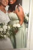 The material was a perfect real satin type, and the style with the slit was just right. It really brought out my body shape and I felt so confident and pretty in all the family wedding pictures. I would definitely recommend this one! - Isabel V.