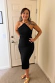 So incredibly happy with this purchase. The dress is curvy hugging but forgiving in the right places. The adjustable straps make it easy to ensure the right fit on top. I felt very secure and comfortable all night. Highly recommend. - Rachel W.