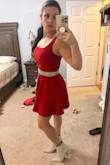 I wanted this to fit a little tight and it does. It's perfect with a lot of stretch. Kind of hard to zip on your own but it's worth it. I get compliments every time I wear this. You can style it so many different ways. I ordered it in black too. I wore this to a special needs prom and to a cocktail party for work. - Amber S.