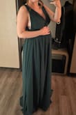 This is the second color I have purchased of this dress. I got the green one for a military ball in a size Medium while being 25 weeks pregnant. With the return policy I had to try to get it a month it advance and it fit with breathing room when it was delivered and just barely zipped the night of (growing belly problems). Even with this it was still perfect and made me feel pretty. I also got a Large but it was too big in the chest and waist area at the time and not sure it would have fit any better a month later. 5'6 and Worn with 1 inch heels (also sewed the straps together to have better support in the chest area but that was just for comfort) - Katie E.