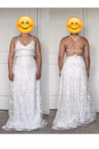 I loved the design of an open back and an overlay sequin A-line skirt. However, the top didn't fit me at all. I tightened the strap but the side of the torso still popped out. A beautiful dress but I wish it would fit like the model picture. - Jiaoren W.