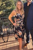 Love the color and fabric of this dress, worked perfect for a Sept warm wedding. The blue color is gorgeous and the floral print isn't too flowery. And the cut and style is really complimentary. The top kept my 34Cs nicely in place without a bra. And the high-low made it really easy to move and dance in. Highly recommend. - Admiral S.