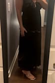 I love this dress! The quality is astounding! I am about 5'4 and I could wear flats and the dress wouldn't drag. I really do think this is a gorgeous dress-I am a little self-conscious and I don't love how my shoulders look-I often feel wide. I am keeping the dress even though my insecurities! Not the greatest picture and the mirror is dirty-but absolutely beautiful dress! I will be wearing to a wedding at the end of summer. - Liz H.