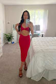 I originally purchased this set in the mint color and loved it so much that I had to pick it up in red as well! The fabric is stretchy and the XS fits me well. You don't need a bra, which is also great! Dress it down with a jean jacket, or wear it out with leather jacket and heels. I'm planning on wearing the top with jean shorts too, for a casual summer look. - Elizabeth S.