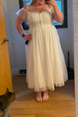 This gown is for my Bridgerton themed Wedding! I wanted something affordable and this is perfect. The sleeves don't fit very well so they are placed off the shoulder, but this looks better in my opinion. Material is flattering, stretchy, and great quality. I feel like a bride in this gown! Thanks Lulus! - Julia W.