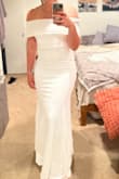 I was worried that this dress would look too matronly in real life, but it turned out to be as elegant as I hoped it would. I'm not sure if I'll use it as my wedding dress, but it's definitely a top contender, especially for the price. Even though the fabric is on the thicker side, it's a little clingy and shows lumps and bumps in the wrong lighting, so I'd definitely use shapewear if I were to wear it today. Even wearing heels and being 5'9", the hem comfortably touched the ground, but it might be a little long for shorter people. Overall, I like it! - KT R.