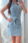 Such a groovy dress! Runs small as most denim items tend to. I just love the fit and feel of this dress! I was also able to wear a strapless bra! Highly recommend! - Amanda L.