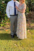 I really enjoyed wearing this as a wedding guest. The material was light but I loved the colors. I held the dress together with a safety pin and the string attached to the dress. Shows lots of boob and takes lots of confidence to wear. I wore it for an outside wedding and just had the best time in it. - Julie C.