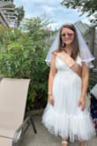 This dress was great for my bachelorette party! I got so many compliments on how beautiful it was and how it was fitting for the "bride-to-be." It was a little large in the bust area and see-through below the waist but it was nothing a little slip couldn't fix! So happy with this purchase! - Ciara B.